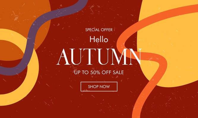 Trendy Modern Minimalist Abstract Geometric Autumn Sale Banner Background in Retro Style for Advertising, Social Media, and Posters.