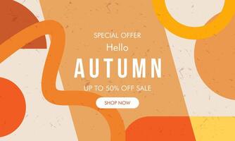 Trendy Modern Minimalist Abstract Geometric Autumn Sale Pattern Banner Background in Retro Style. Template for Advertising, Social Media, and Posters. vector