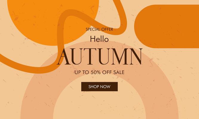 Modern Minimalist Abstract Geometric Autumn Sale Banner Background in Retro Style for Advertising, Social Media, and Posters.