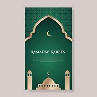 ramadan kareem greeting card template with mosque and crescent vector