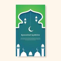 ramadan kareem greeting card template with mosque vector