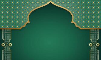 green background with arabic pattern and gold ornament vector