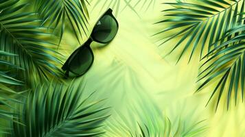 A pair of sunglasses and a pair of sunglasses on a tropical background photo