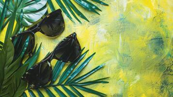 A pair of sunglasses and a pair of sunglasses on a yellow background photo