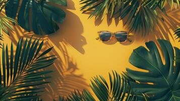 A pair of sunglasses and a pair of sunglasses are on a yellow background photo
