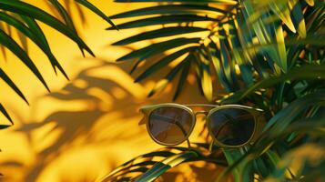 Sunglasses in the palm tree photo