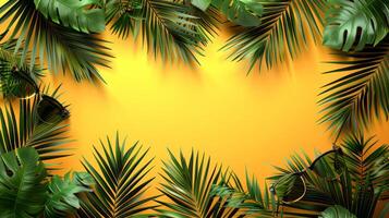 Tropical leaves on yellow background photo
