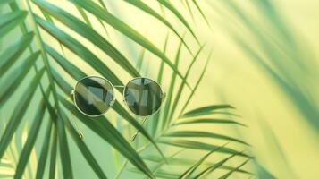 Sunglasses on a palm leaf photo