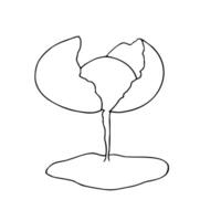 broken raw egg with yolk. Graphic ink Eggshell illustration isolated on background. Hand drawn line sketch. For designers, prints, logo, icon, menu, postcards, holiday, covers vector