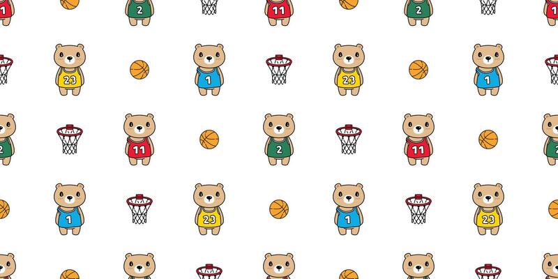 bear seamless pattern polar bear basketball net sport teddy cartoon doodle tile background gift wrapping paper repeat wallpaper scarf isolated illustration design