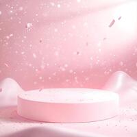 Round podium platform of pink color photo