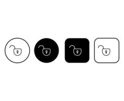 Set of outline opened lock icons. Editable stroke. Security symbols buttons. vector