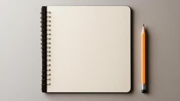Blank notebook with pencil on grey background photo