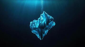 stunning iceberg submerged in deep blue water, illuminated by sunlight photo
