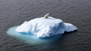 lone polar bear stranded on melting iceberg in Arctic ocean photo