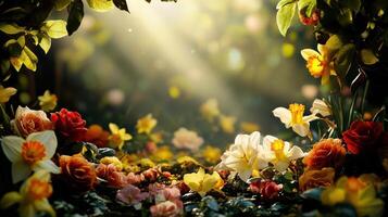 A beautiful garden with flowers and trees photo