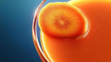 A carrot is sitting in the top of a glass of orange juice photo