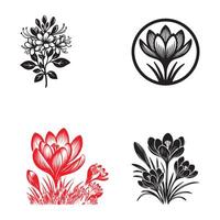 Four different flowers and leaves in black and red vector