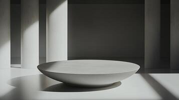 A white table with a circular shape in the middle photo
