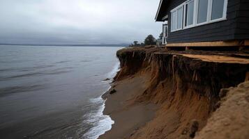 Coastal home eroding into sea due to severe erosion and weathering photo