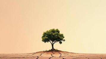 lone tree stands resilient in barren wasteland with cracked earth photo