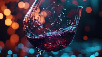 A glass of red wine is being poured into it photo