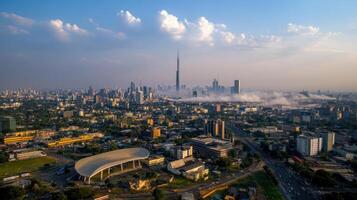 The city of dubai is seen from above in this aerial photo