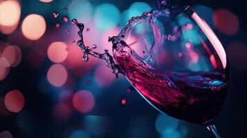 A glass of red wine is being splashed photo