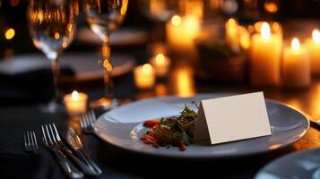 beautifully plated dish with blank card, perfect for fine dining experience photo