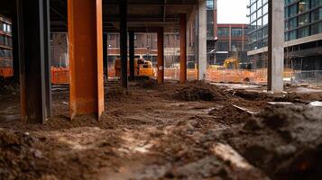 Construction site with heavy machinery and dirt, showcasing urban development photo