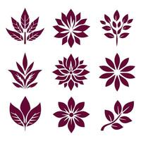 Various leaves and flowers in different colors vector
