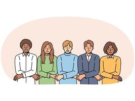 Team of multiracial people students holding hands and showing unity or lack of discord vector