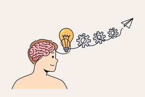Man with developed intelligence demonstrates ability to generate idea and bring them to life vector