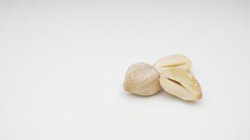 Halves of Candlenut on White Background photo