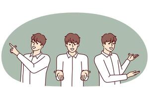 Man pointing in different directions providing consulting or customer support services vector