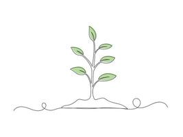 Natural green plant continuous one line art isolated. vector
