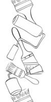 Paint brushes and rollers seamless vertical border. graphic line illustration isolated on white background. design element vector