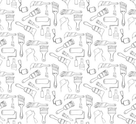Paint roller brushes seamless pattern. graphic line background for headers, banners and advertising