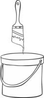 Graphic line Paint bucket with brush composition isolated on transparent background. vector