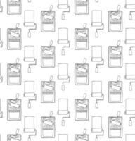 Seamless pattern paint roller, stroke, tray. graphic line Home repair tools, instruments hand drawn doodle set, illustration, elements, stickers, icons. Isolated on white background. vector