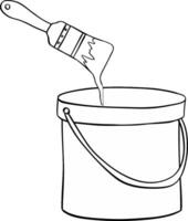 Can with color paint and paintbrush isolated on transparent background. graphic line composition vector