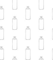 Aerosol can seamless pattern on white background. Graphic line illustration on transparent background vector