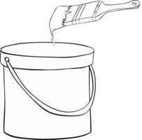 Paint bucket can with brush graphic line composition isolated on white background vector