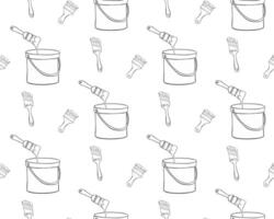 Hand drawn seamless pattern with brushes and color can. graphic line illustration. vector