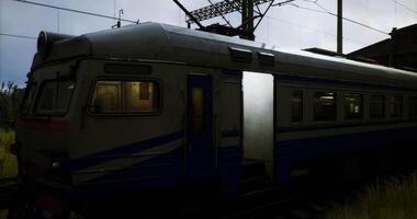 Rusty train at an abandoned depot during twilight hours video