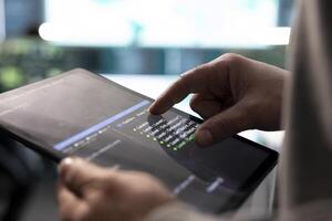 Cyber security expert working on encryption and IT security in a governmental agency. Man engaging on cyber operations, network security and data protection for hybrid war. Close up. photo