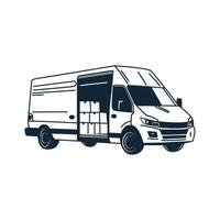A delivery van with its side door open revealing a stack of boxes inside vector