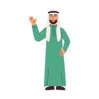 A man in traditional Middle Eastern attire offers a friendly wave vector