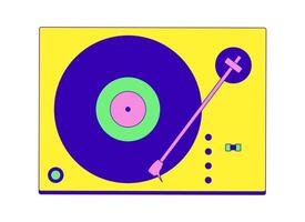 Retro turntable with vinyl record 2D cartoon object. Classic music playback. Analog sound. Old-school vibes equipment isolated element flat clipart on white background. Spot illustration vector