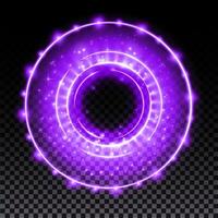 Purple hologram portal. Magic fantasy portal. Magic circle with halo effect. blue glow scifi teleport with sparks and hologram, technology background. vector